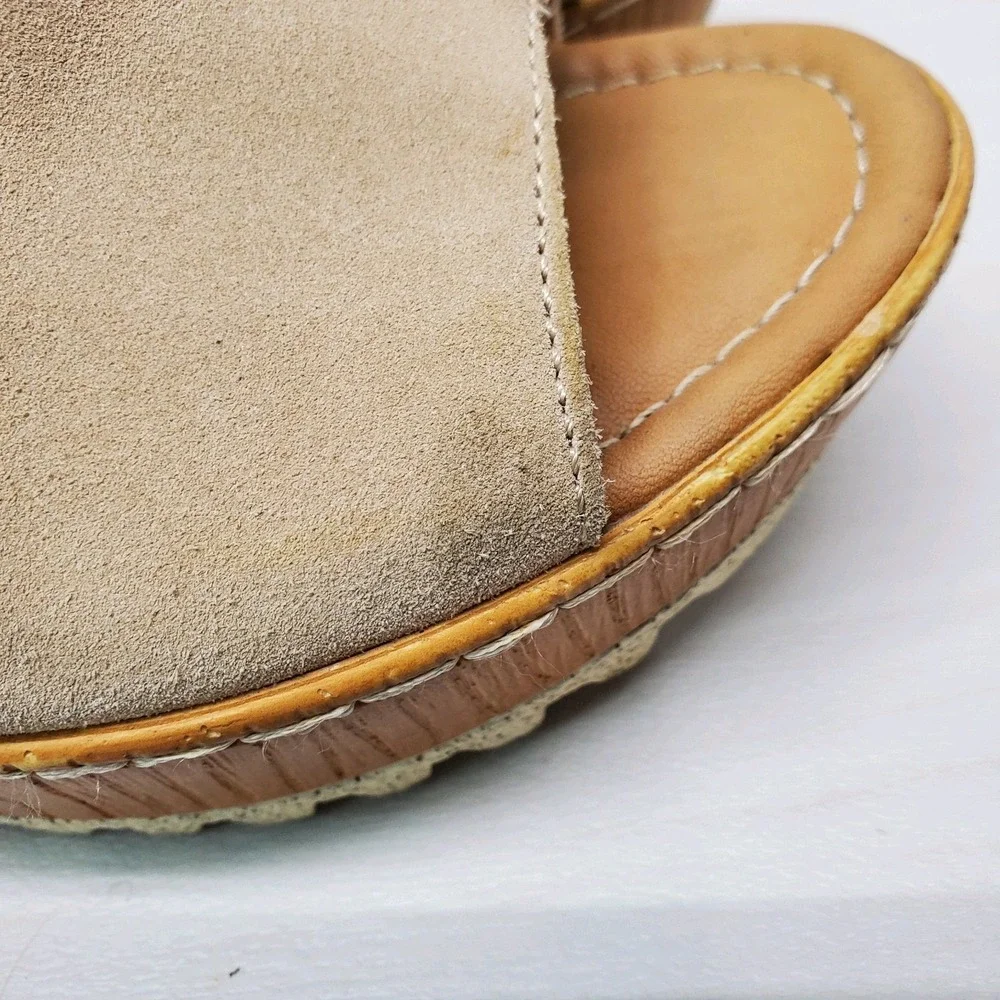 Boc Noelle Suede Leather Wedge Shoes Womens 8M Tan Sandals Sling Back Fast Ship
